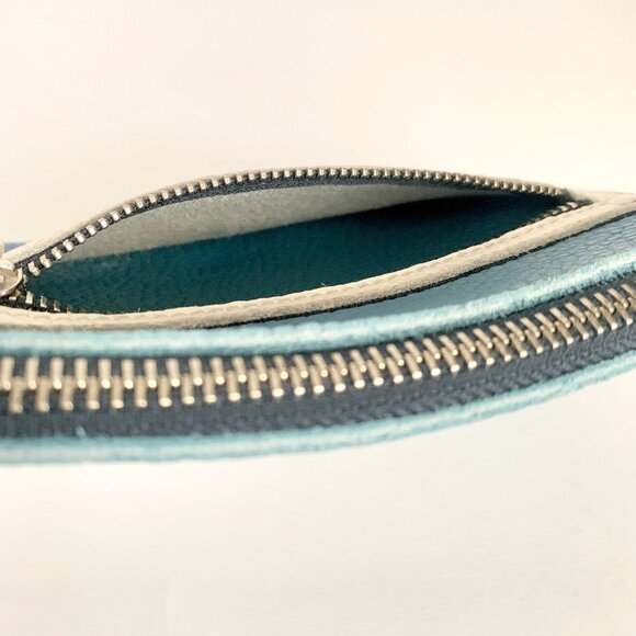 Roots Leather Zipper Clutch Purse Travel Mini Bag Blue White Vacation Boho Chic - Picture 11 of 15